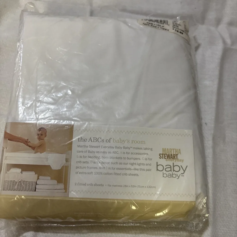 VTG 1999 Martha Stewart Baby 200 Thread Count 2 Fitted Crib Sheets white 28